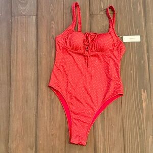 Seamolly Retro Vintage Red Polka Dot One-Piece Hipster Swimsuit NWT M Medium